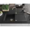 Mexen Leo žulový drez s odkvapkávačom, 1-komorový, 900 x 500 mm, čierny, sifón zlatý - 6501901010-77-G