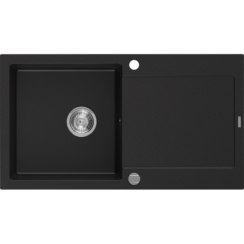Mexen Leo žulový drez 1-komorový s odkvapkávačom 900 x 500 mm, čierny, chrómový sifón - 6501901010-77