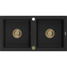 Mexen Mario žulový drez 2-komorový 820 x 436 mm, čierny, sifón zlatý - 6504822000-77-G