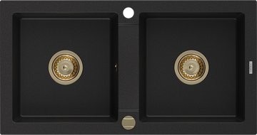 Mexen Mario žulový drez 2-komorový 820 x 436 mm, čierny, sifón zlatý - 6504822000-77-G