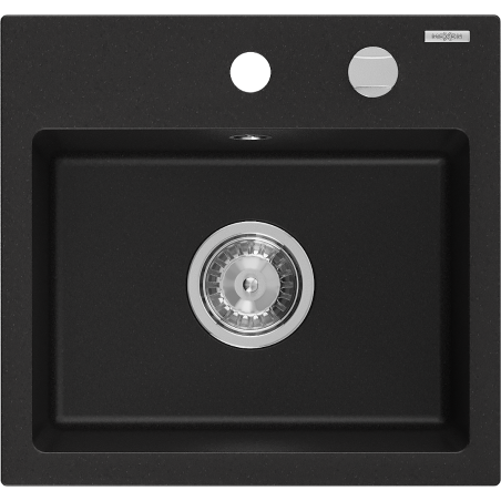 Mexen Milo žulový drez 1-komorový 435 x 410 mm, čierny, sifón chróm - 6505441000-77