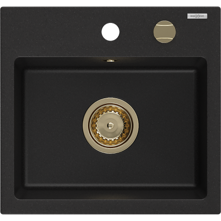 Mexen Milo granitový drez 1-komorový 435 x 410 mm, čierny, sifón zlatý - 6505441000-77-G