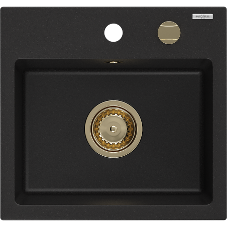 Mexen Milo žulový drez 1-komorový 435 x 410 mm, čierny, sifón zlatý - 6505441000-77-G