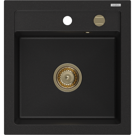 Mexen Vito granitový drez s 1 komorou 520 x 490 mm, čierny, zlatý sifón - 6503521000-77-G
