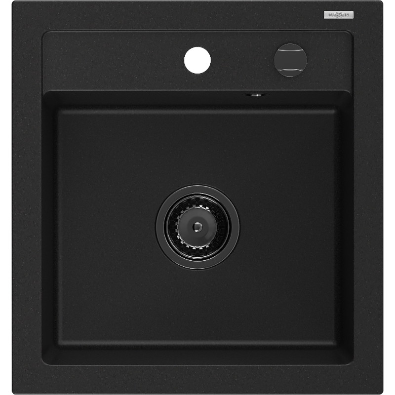 Mexen Vito granitový drez 1-komorový 520 x 490 mm, čierny, čierny sifón - 6503521000-77-B