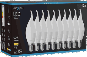 Mexen Nova 10x LED žiarovka plameň E14, C37, 5W, Teplá - 3000K, 525 lm - L106-E14-0530-01x10