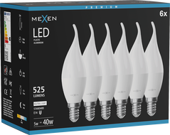 Mexen Nova 6x LED žiarovka plameň E14, C37, 5W, Neutrálna - 4000K, 525 lm - L106-E14-0540-01x06
