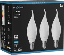 Mexen Nova 3x LED žiarovka plameň E14, C37, 5W, Studená - 6500K, 525 lm - L106-E14-0565-01x03