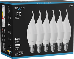 Mexen Nova 6x LED žiarovka plameň E14, C37, 8W, Neutrálna - 4000K, 840 lm - L106-E14-0840-01x06