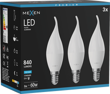 Mexen Nova 3x LED žiarovka plameň E14, C37, 8W, Studená - 6500K, 840 lm - L106-E14-0865-01x03