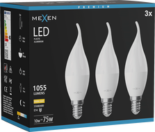 Mexen Nova 3x LED žiarovka plameň E14, C37, 10W, Teplá - 3000K, 1055 lm - L106-E14-1030-01x03