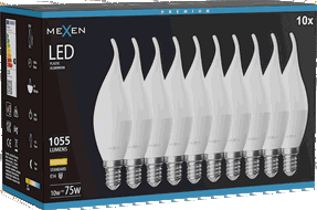 Mexen Nova 10x LED žiarovka plamienok E14, C37, 10W, Teplá - 3000K, 1055 lm - L106-E14-1030-01x10