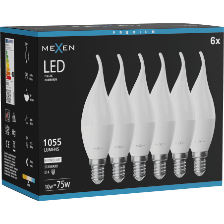 Mexen Nova 6x Žiarovka LED plameň E14, C37, 10W, Neutrálna - 4000K, 1055 lm - L106-E14-1040-01x06