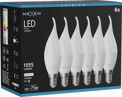 Mexen Nova 6x Žiarovka LED plameň E14, C37, 10W, Neutrálna - 4000K, 1055 lm - L106-E14-1040-01x06
