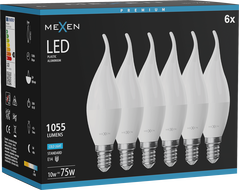 Mexen Nova 6x LED žiarovka plameň E14, C37, 10W, Studená - 6500K, 1055 lm - L106-E14-1065-01x06