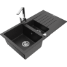 Mexen Matias granitový drez 1,5-komorový s odkvapkávačom a kuchynskou batériou Rita, čierny/strieborný metalik