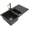 Mexen Matias granitový drez 1,5-komorový s odkvapkávačom a kuchynskou batériou Rita, čierny/strieborný metalický