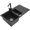 Mexen Matias granitový drez 1,5-komorový s odkvapkávačom a kuchynskou batériou Rita, čierny/strieborný metalik