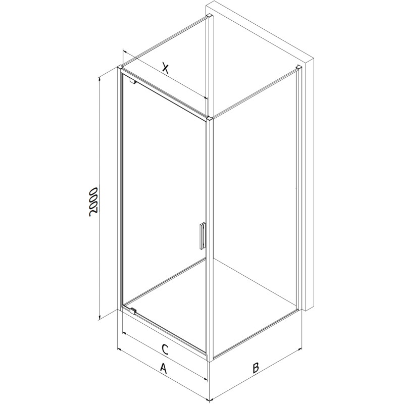 Mexen Exo-BR 3S sprchový kút 3-stenný otočný 90 x 90 cm, transparentný, čierny - 8181-090-090-70-00-3S