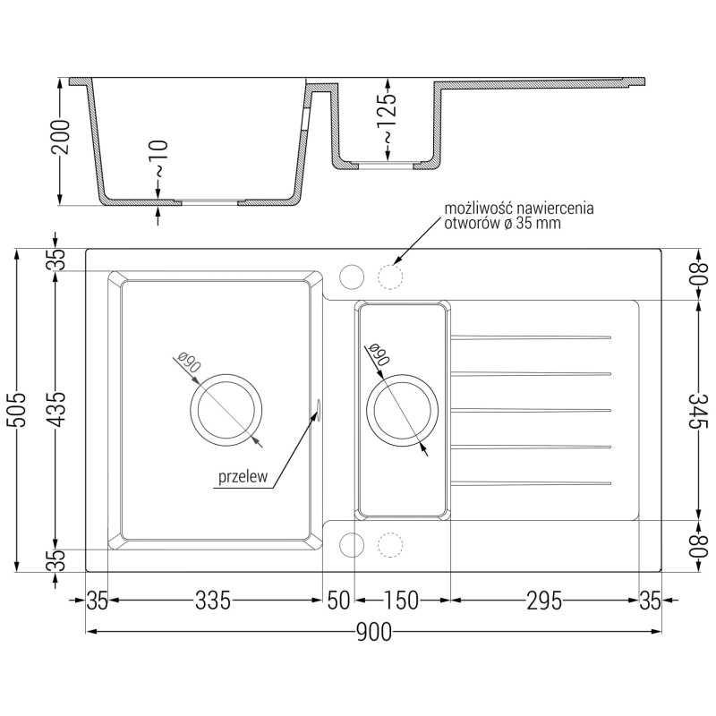 Mexen Matias granitový drez 1,5-komorový s odkvapkávačom a kuchynskou batériou Rita, čierny s bodkami - 6502-76-670300-50