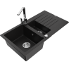Mexen Matias žulový drez 1,5-komorový s odkvapkávačom a kuchynskou batériou Rita, čierny - 6502-77-670300-00