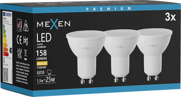 Mexen Nova 3x LED Žiarovka GU10, 1,5W, Teplá - 3000K, 158 lm - L107-GU10-0130-01x03