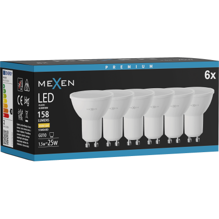 Mexen Nova 6x LED žiarovka GU10, 1,5W, Teplá - 3000K, 158 lm - L107-GU10-0130-01x06