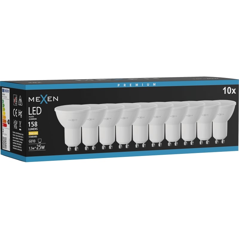 Mexen Nova 10x LED žiarovka GU10, 1,5W, Teplá - 3000K, 158 lm - L107-GU10-0130-01x10
