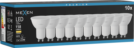 Mexen Nova 10x LED žiarovka GU10, 1,5W, Teplá - 3000K, 158 lm - L107-GU10-0130-01x10