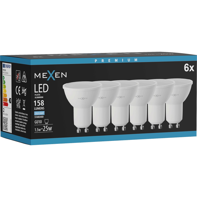 Mexen Nova 6x LED žiarovka GU10, 1,5W, Studená - 6500K, 158 lm - L107-GU10-0165-01x06