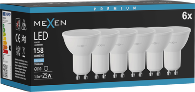 Mexen Nova 6x LED žiarovka GU10, 1,5W, Studená - 6500K, 158 lm - L107-GU10-0165-01x06
