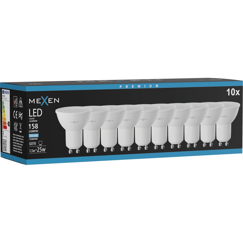 Mexen Nova 10x LED žiarovka GU10, 1,5W, Studená - 6500K, 158 lm - L107-GU10-0165-01x10