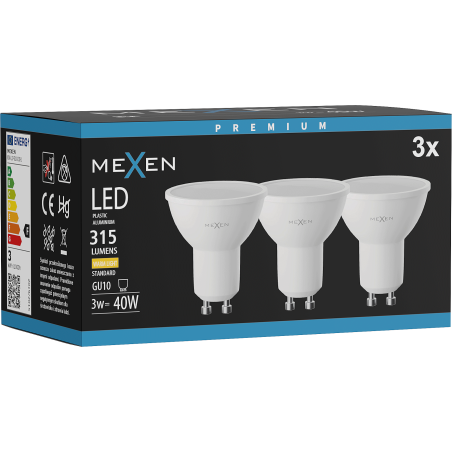 Mexen Nova 3x LED žiarovka GU10, 3W, Teplá - 3000K, 315 lm - L107-GU10-0330-01x03
