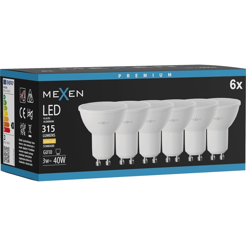 Mexen Nova 6x LED žiarovka GU10, 3W, Teplá - 3000K, 315 lm - L107-GU10-0330-01x06