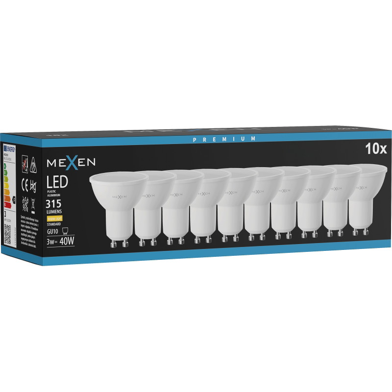 Mexen Nova 10x LED žiarovka GU10, 3W, Teplá - 3000K, 315 lm - L107-GU10-0330-01x10