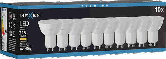 Mexen Nova 10x LED žiarovka GU10, 3W, Teplá - 3000K, 315 lm - L107-GU10-0330-01x10