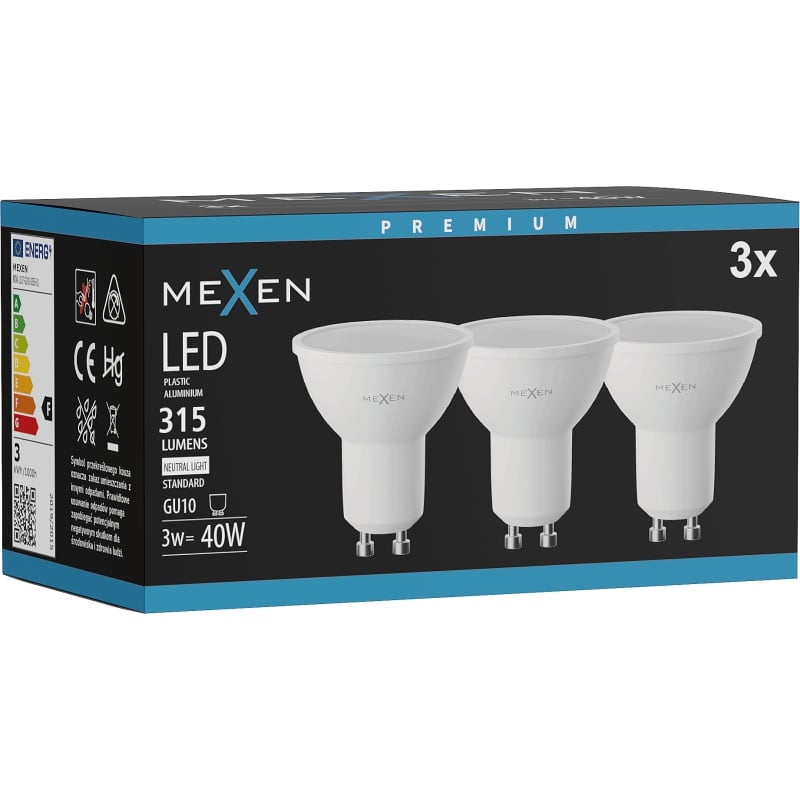 Mexen Nova 3x LED Žiarovka GU10, 3W, Neutrálna - 4000K, 315 lm - L107-GU10-0340-01x03