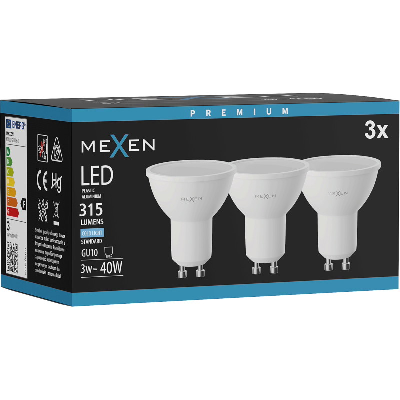 Mexen Nova 3x LED žiarovka GU10, 3W, Studená - 6500K, 315 lm - L107-GU10-0365-01x03