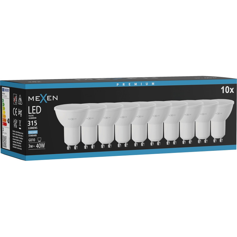 Mexen Nova 10x LED žiarovka GU10, 3W, Studená - 6500K, 315 lm - L107-GU10-0365-01x10
