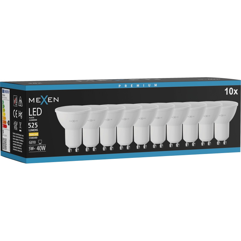 Mexen Nova 10x LED žiarovka GU10, 5W, Teplá - 3000K, 525 lm - L107-GU10-0530-01x10