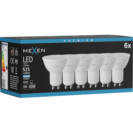 Mexen Nova 6x Žiarovka LED GU10, 5W, Studená - 6500K, 525 lm - L107-GU10-0565-01x06