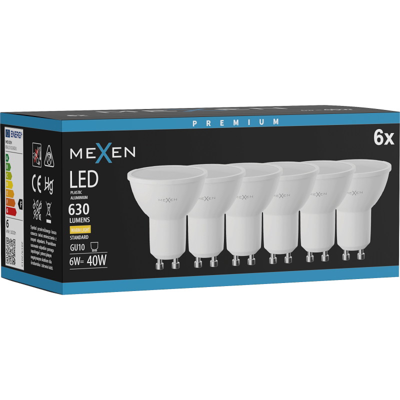 Mexen Nova 6x LED žiarovka GU10, 6W, Teplá - 3000K, 630 lm - L107-GU10-0630-01x06