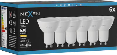 Mexen Nova 6x LED žiarovka GU10, 6W, Teplá - 3000K, 630 lm - L107-GU10-0630-01x06