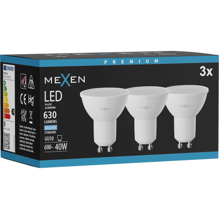Mexen Nova 3x LED Žiarovka GU10, 6W, Studená - 6500K, 630 lm - L107-GU10-0665-01x03
