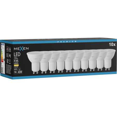 Mexen Nova 10x LED žiarovka GU10, 7W, Teplá - 3000K, 735 lm - L107-GU10-0730-01x10