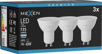 Mexen Nova 3x LED žiarovka GU10, 7W, Studená - 6500K, 735 lm - L107-GU10-0765-01x03