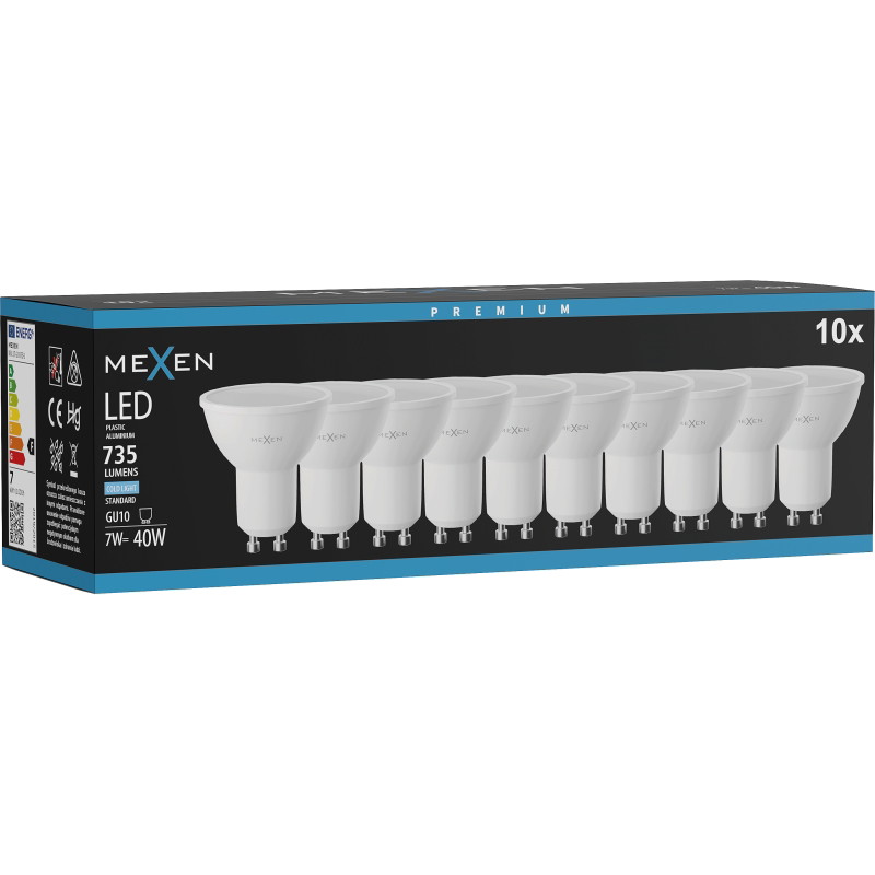 Mexen Nova 10x LED žiarovka GU10, 7W, Studená - 6500K, 735 lm - L107-GU10-0765-01x10