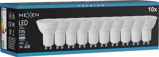 Mexen Nova 10x LED žiarovka GU10, 7W, Studená - 6500K, 735 lm - L107-GU10-0765-01x10