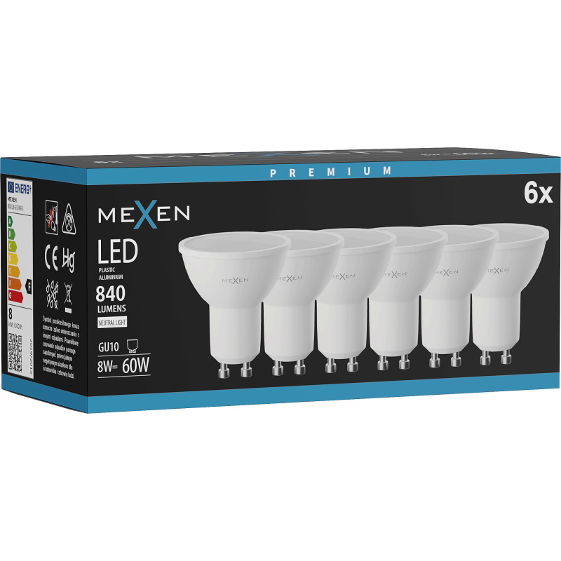 Mexen Nova 6x LED žiarovka GU10, 8W, Neutrálna - 4000K, 840 lm - L108-GU10-0840-01x06