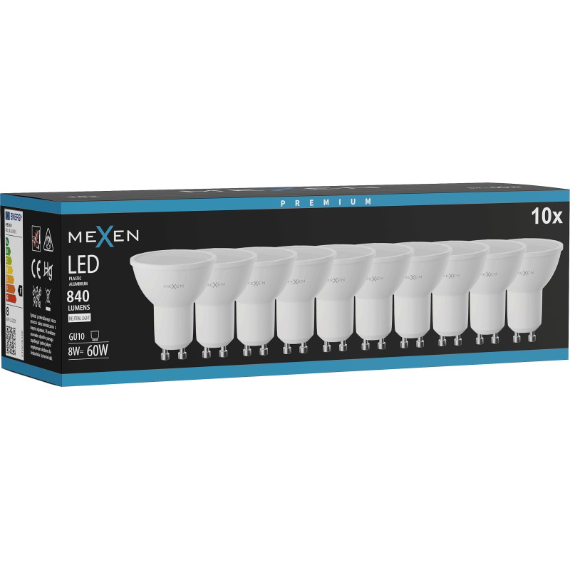Mexen Nova 10x LED žiarovka GU10, 8W, Neutrálna - 4000K, 840 lm - L108-GU10-0840-01x10